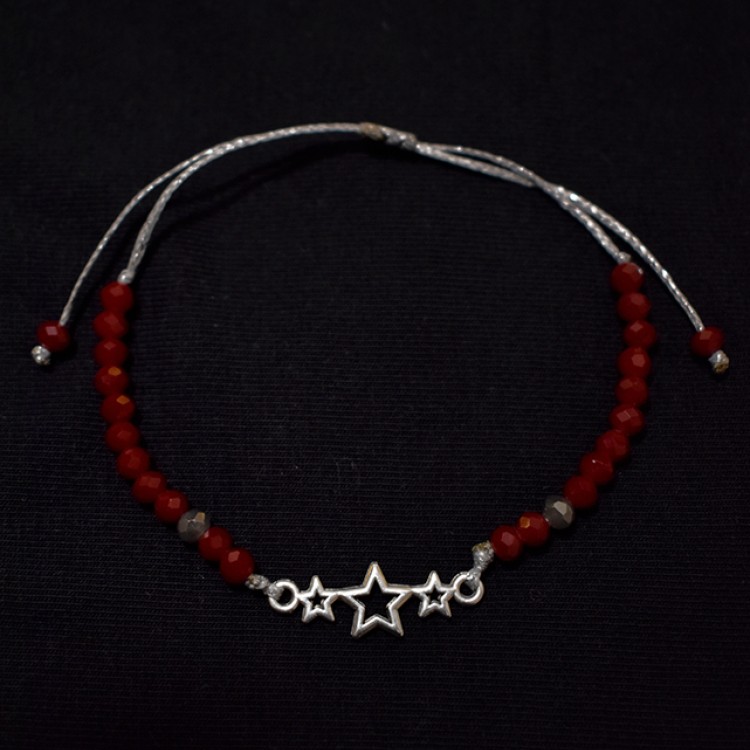 Βραχιόλι Χειροποίητο Χριστουγεννιάτικο Αστέρια Κόκκινο